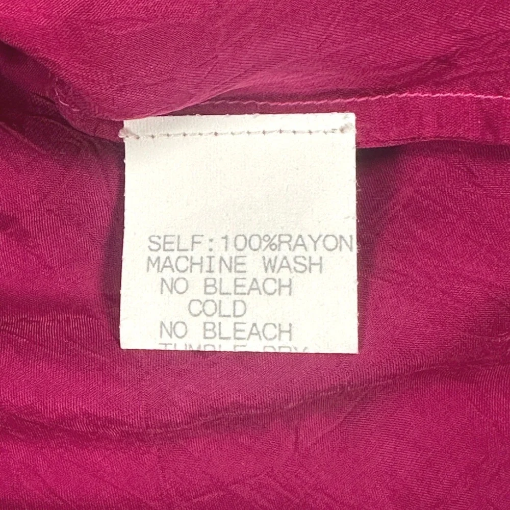 Johnny Was Magenta Pink Embroidered Rayon Button‎ Down Shirt Boho Floral Top